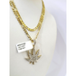 Real 10k Solid Figaro Chain Leaf Diamond Charm Necklace SET 4mm 22" Pendant