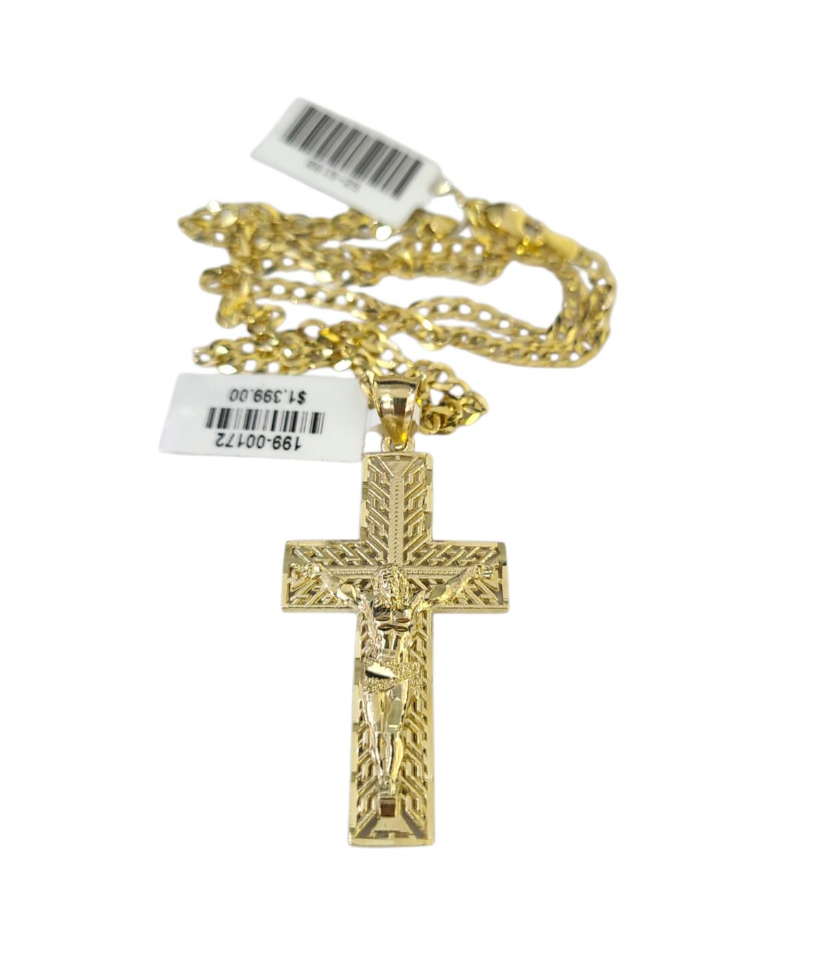 10k Gold Chain Necklace Cross Charm Pendant Set Cuban Curb 3mm 18"-28"