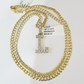 10k Gold Chain Necklace L Diamond Initial Pendant Set Cuban Curb 3mm 20"-30"