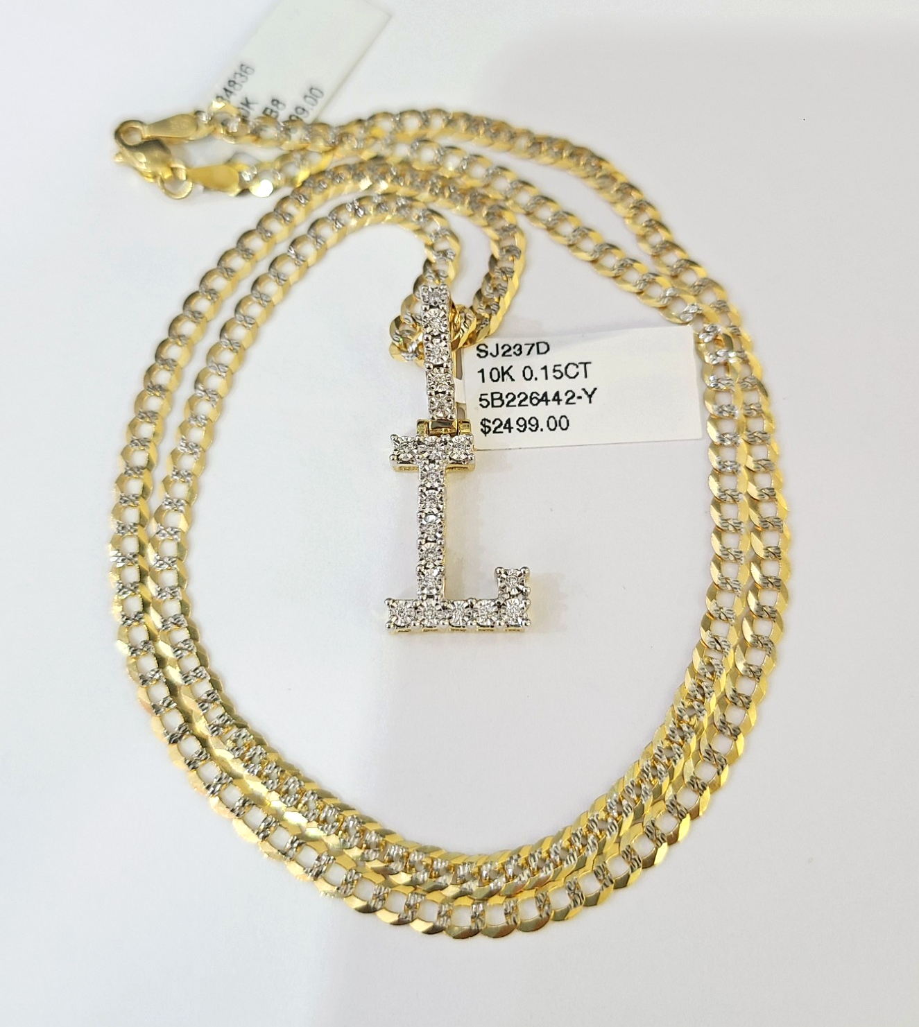 10k Gold Chain Necklace L Diamond Initial Pendant Set Cuban Curb 3mm 20"-30"