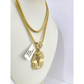 Real 10k Gold Franco Chain Pharaoh Head Charm Pendant Necklace SET 2.5mm 18"-26"