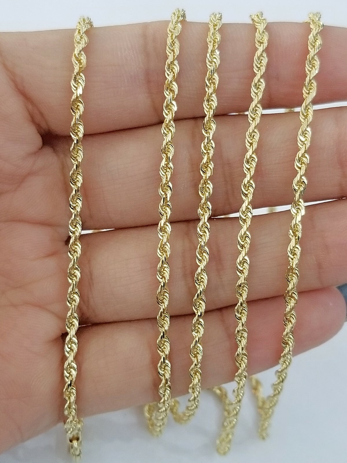 10K Solid Yellow Gold Rope Chain Diamond Cut 2mm 18 20 22 24 Inch
