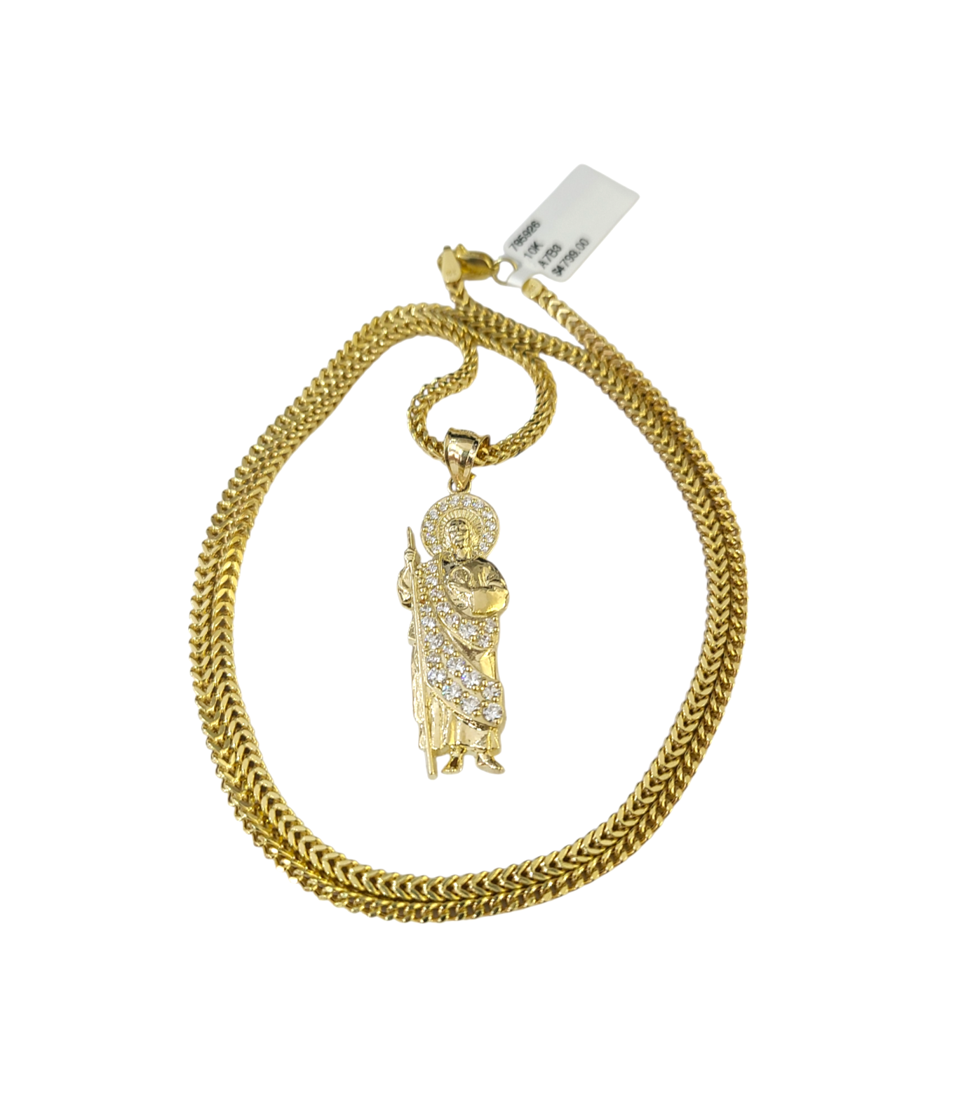 Real 10k Gold Franco Chain Saint Jude Charm Pendant Necklace SET 2.5mm 18"-26"