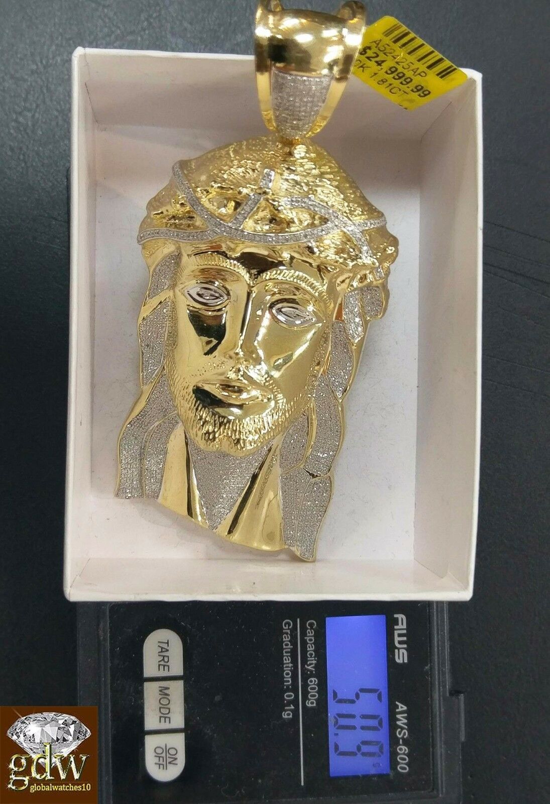 Real 10k  Rope Chain 15 mm with 1.81 Ct Diamond Jesus Head, Charm  Pendent.