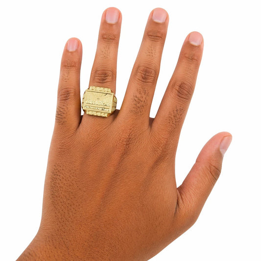 10K Yellow Gold Mens Last Supper Ring Signet Religious Band Bold Statement