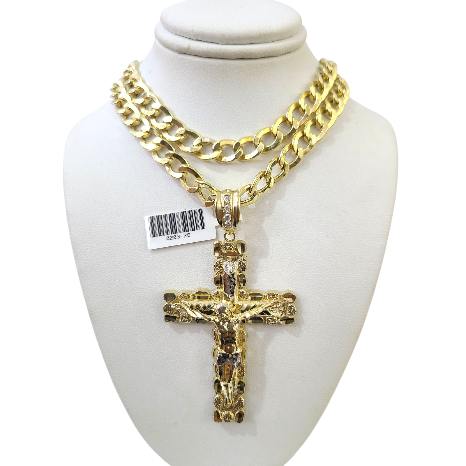 10k Yellow Gold Cuban Curb Chain Nugget Cross Pendant Charm 8mm Necklace Men