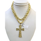 Real 10k Rope Chain Necklace Cross Charm Pendant Set 5mm 20"-30" Gold