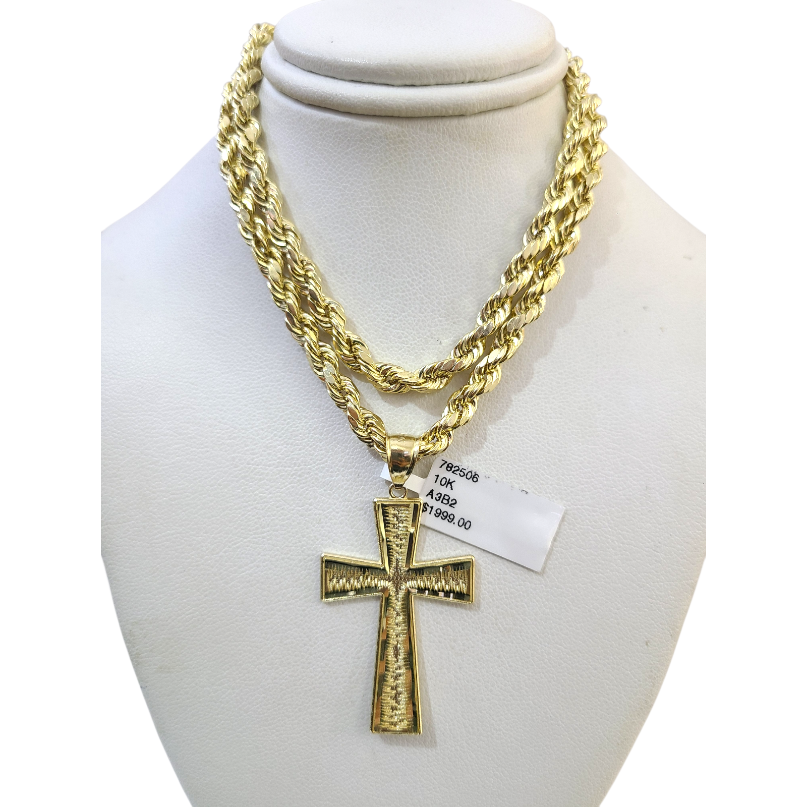 Real 10k Rope Chain Necklace Cross Charm Pendant Set 5mm 20"-30" Gold