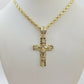 Real 10k Gold Cross & Solid Rope Chain 4mm Necklace Charm & Pendant Set 16"-28"