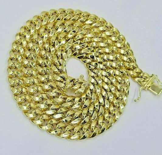 8mm Miami cuban Link chain Necklace 24 Inch Real 10k Yellow Gold 10 KT