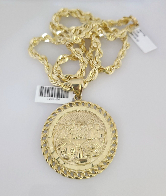 10kt Gold Solid Rope Chain Last Supper Charm Set 18"-30'' Inch 6mm Pendant