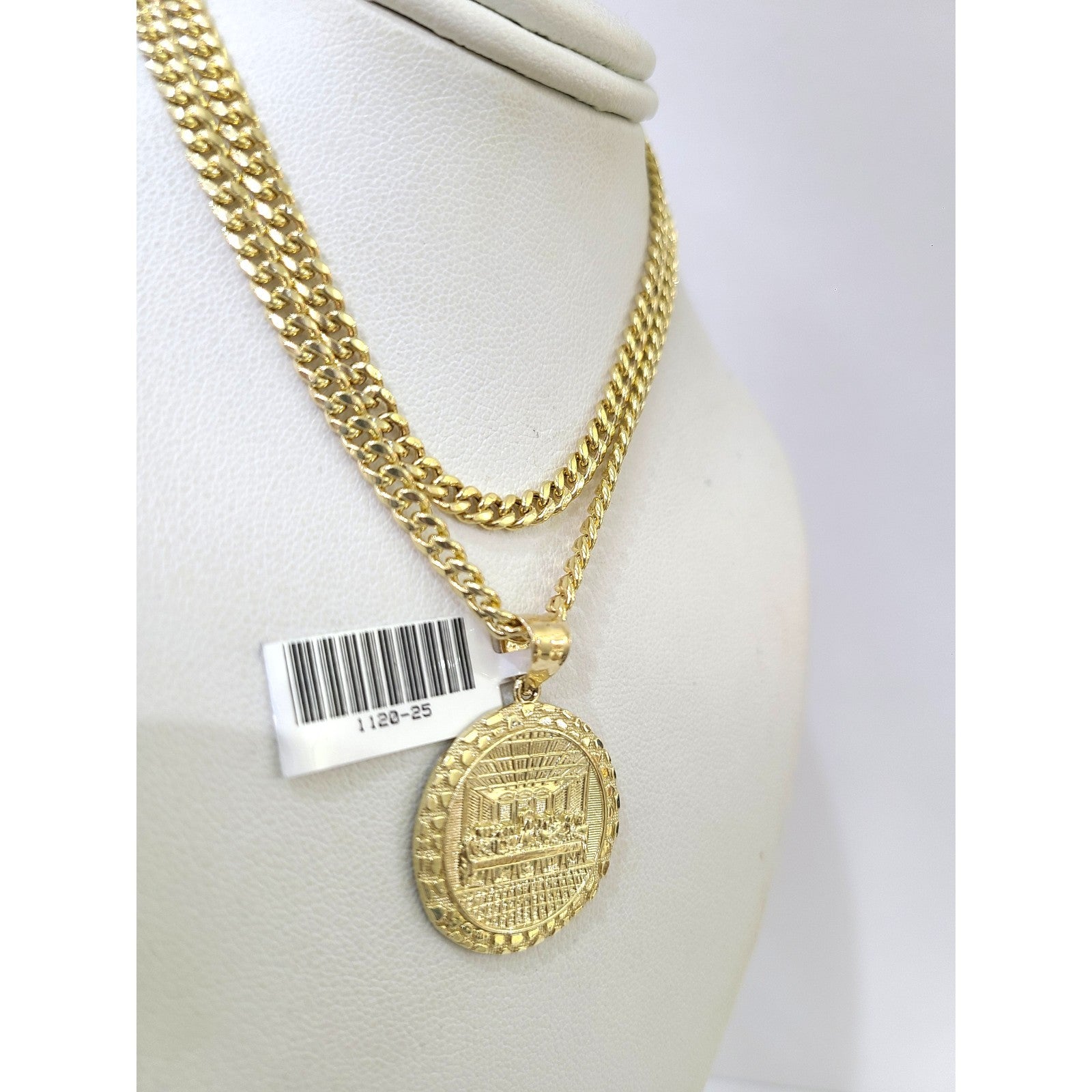 10K Gold Miami Cuban Chain Nugget Last Supper 18"-24" 2mm Pendant Necklace SET