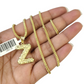10k Gold Franco Chain Z Nugget Initial Charm Pendant Necklace SET 2.5mm 16"-26"
