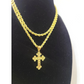 10K Gold 3mm Rope Chain Filigree Cross Pendant Charm Necklace Set 18"-28" Unisex