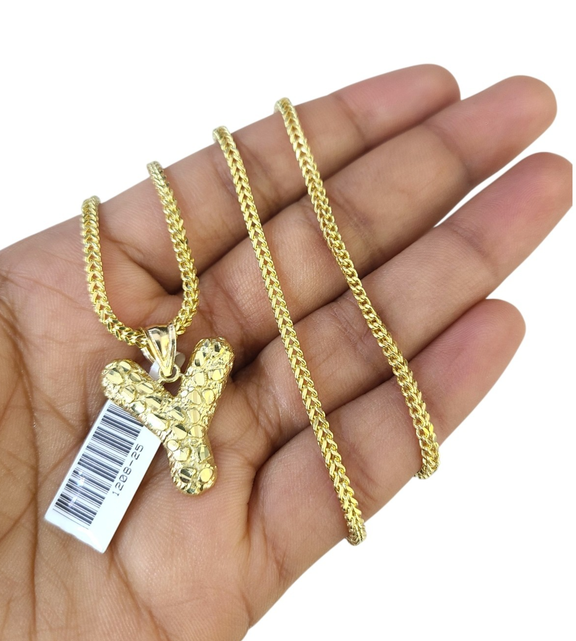 10k Gold Franco Chain Necklace SET 2.5mm 16"-26" Y Nugget Initial Charm Pendant