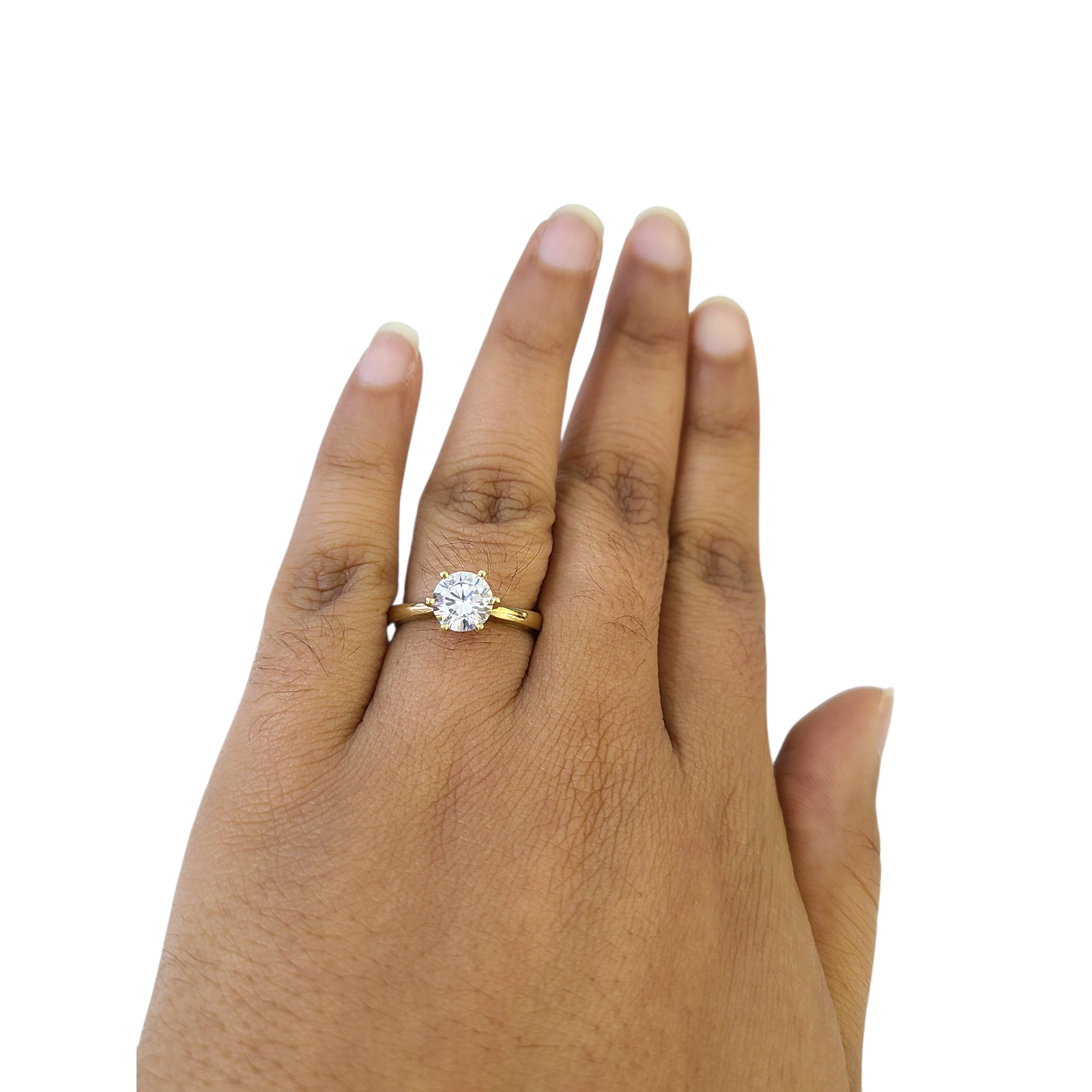 Real 10k Solitaire CZ Ring Yellow Gold Women 10Kt Genuine