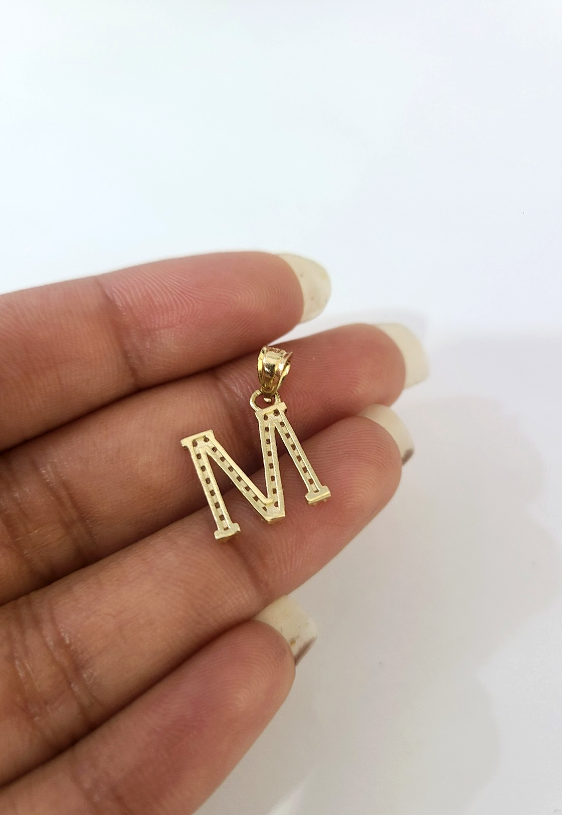 10K Gold Solid Franco Chain M Initial CZ Stone Pendant Set 1mm 16 18 20 22 Women