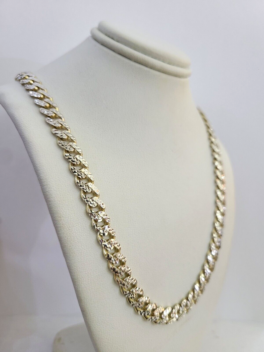 Real 10k Gold Monaco Chain Necklace 8mm 20" Two-tone Diamond Cut 10Kt