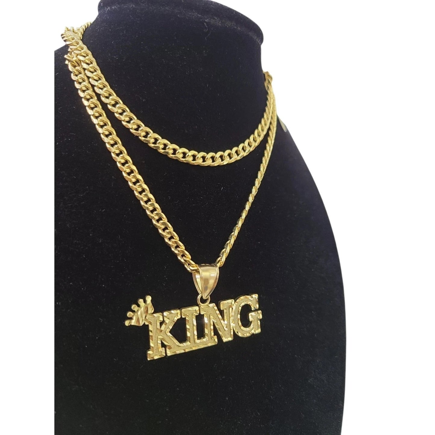 10K Yellow Gold Miami Cuban Link Chain Set KING Charm Pendant 4.5mm 18-28"