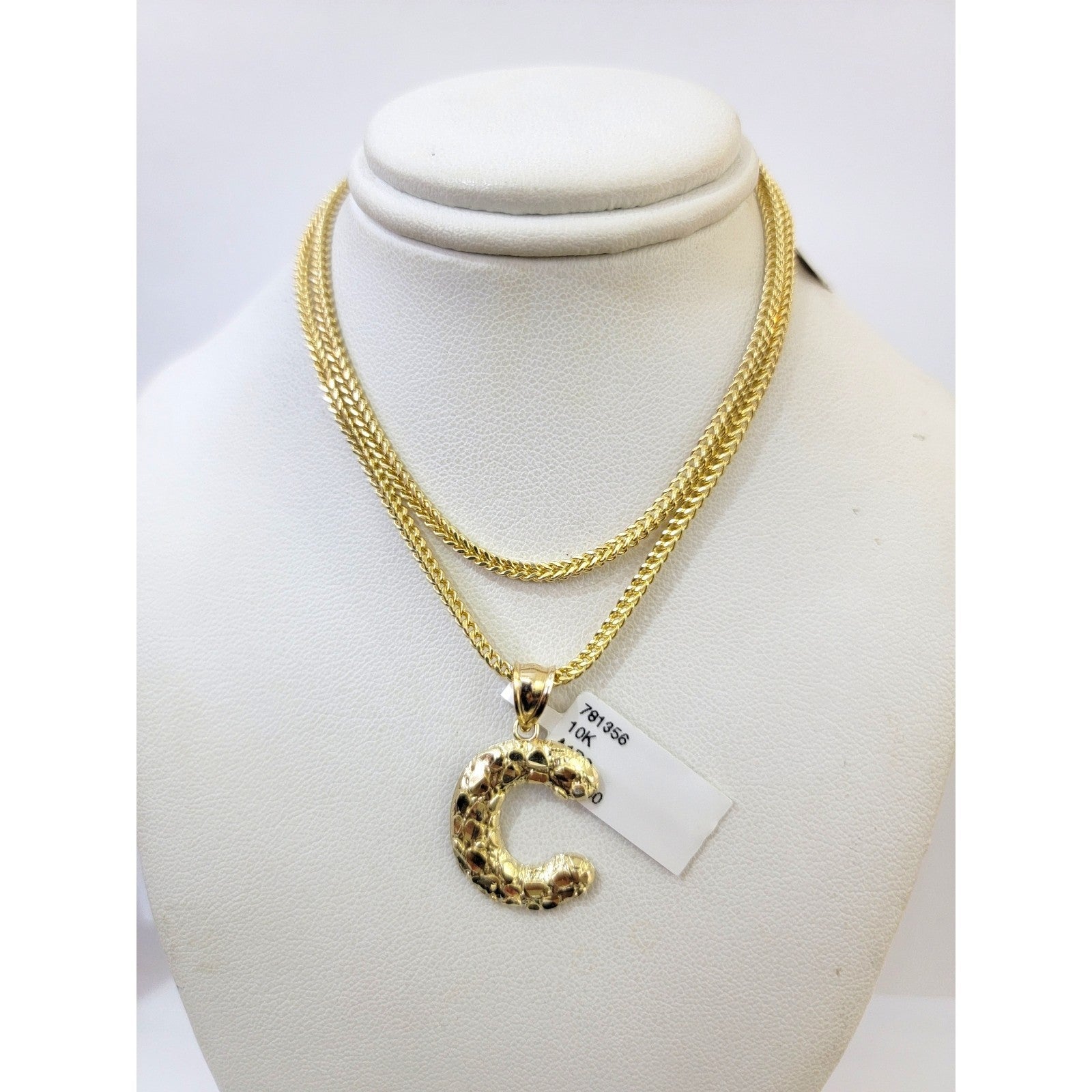 Real 10k Gold Franco Chain C Initial Charm Pendant Necklace SET 2.5mm 16"-26"