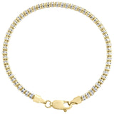 10K Yellow White Gold Two Tone 3mm Diamond Cut Ice Bead Link Bracelet 8 Inches
