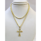 Real Gold 10k Rope Chain Cross Charm Necklace Pendant Set 2mm 16"-26" Gold