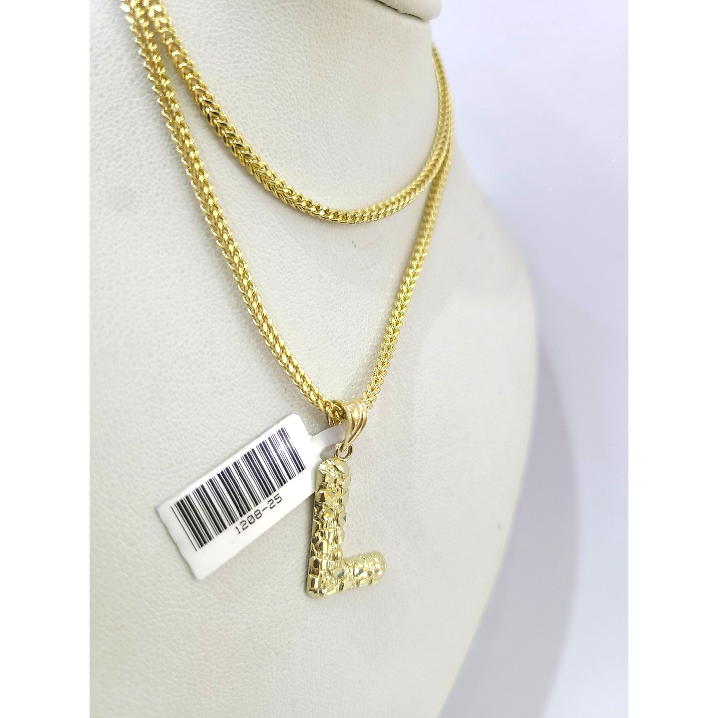 Real 10k Gold Franco Chain 2.5mm 16"-26" Pendant Necklace L Initial Charm SET
