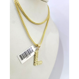 Real 10k Gold Franco Chain 2.5mm 16"-26" Pendant Necklace L Initial Charm SET