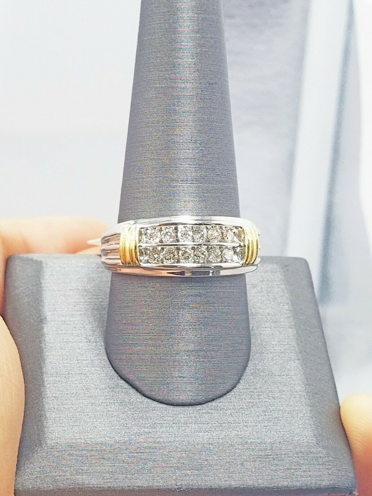 REAL 10k White Yellow Gold Engagement Wedding Band Men 0.48 CT Real Diamond