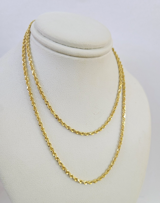 Real 18k Rope Chain Necklace 22 Inches 2mm Yellow Gold Men Women 18KT SOLID