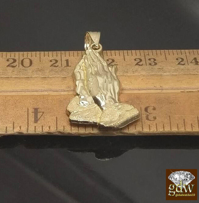 10k Yellow Gold Rope Chain  26" Praying Hand Charm Cross Pendant