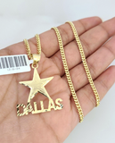 10k Gold Solid Miami Cuban Necklace Star Dallas Pendant 2.5mm 18-24" Chain Set