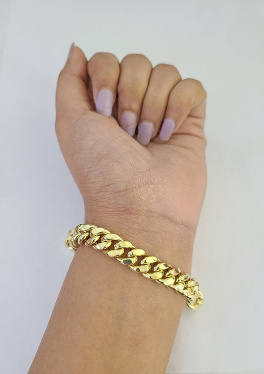 14k Bracelet Miami Cuban Link 9mm 9" Real 14kt Yellow Gold Box Clasp