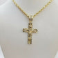 Real 10k Gold Cross & Solid Rope Chain 4mm Necklace Charm & Pendant Set 16"-28"