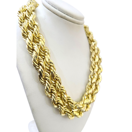 10k Yellow Gold Rope Chain Necklace 10mm 20-30 Inch Diamond Cuts Men's 10kt