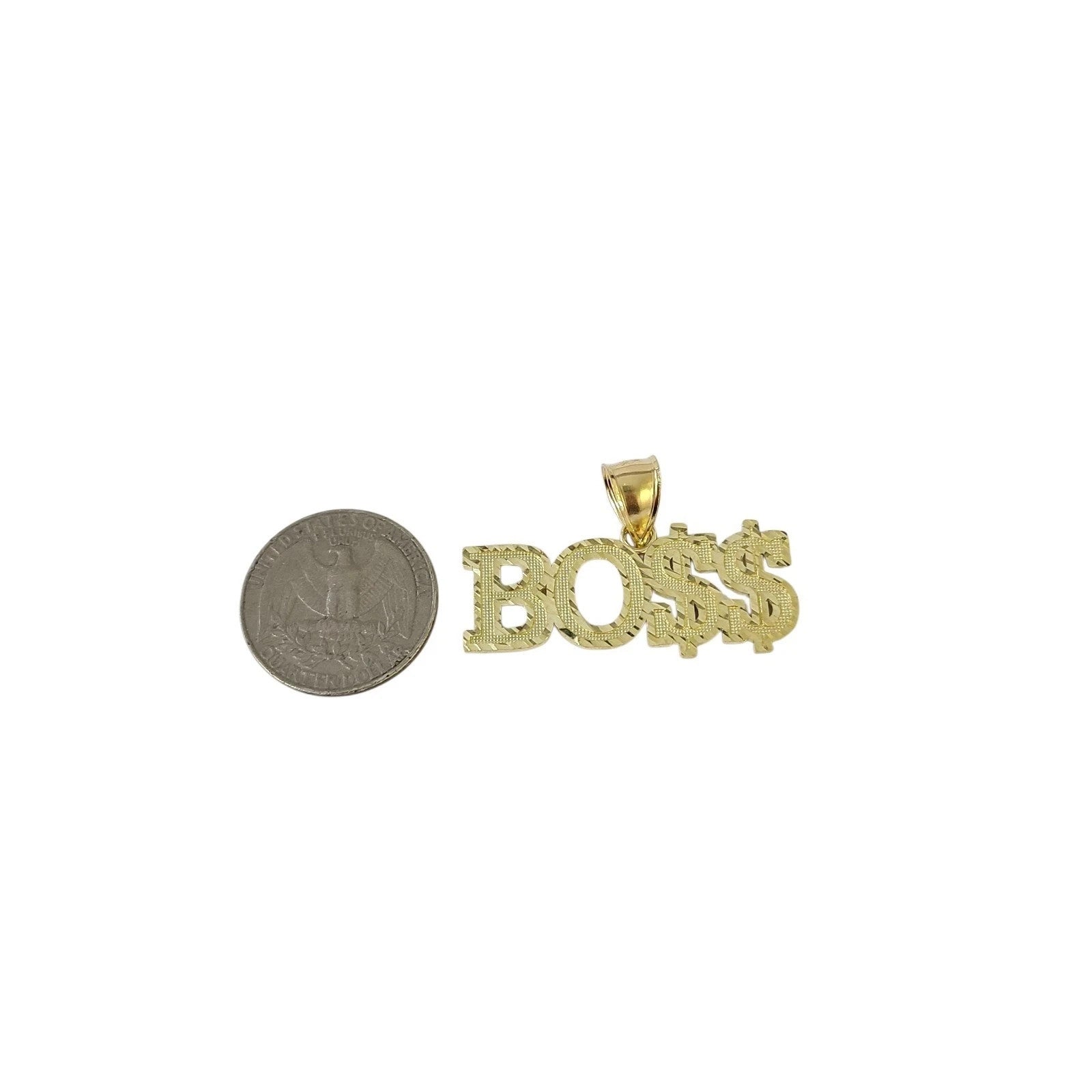 10K Yellow Gold BOSS Pendant Dollar Sign Letter Charm Hip Hop Style Men