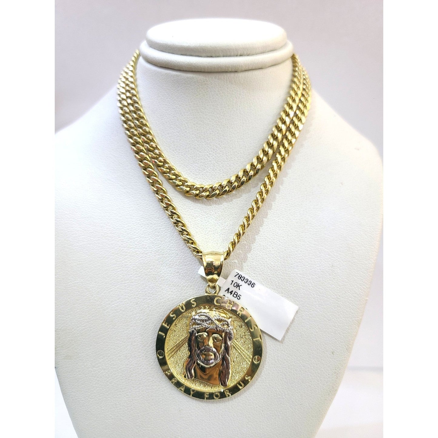 Real 10K Gold Miami Cuban Chain Jesus Christ 20"-28" 4mm Pendant Necklace SET