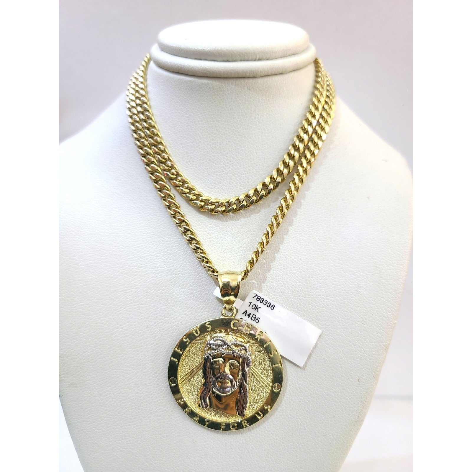 Real 10K Gold Miami Cuban Chain Jesus Christ 20"-28" 4mm Pendant Necklace SET