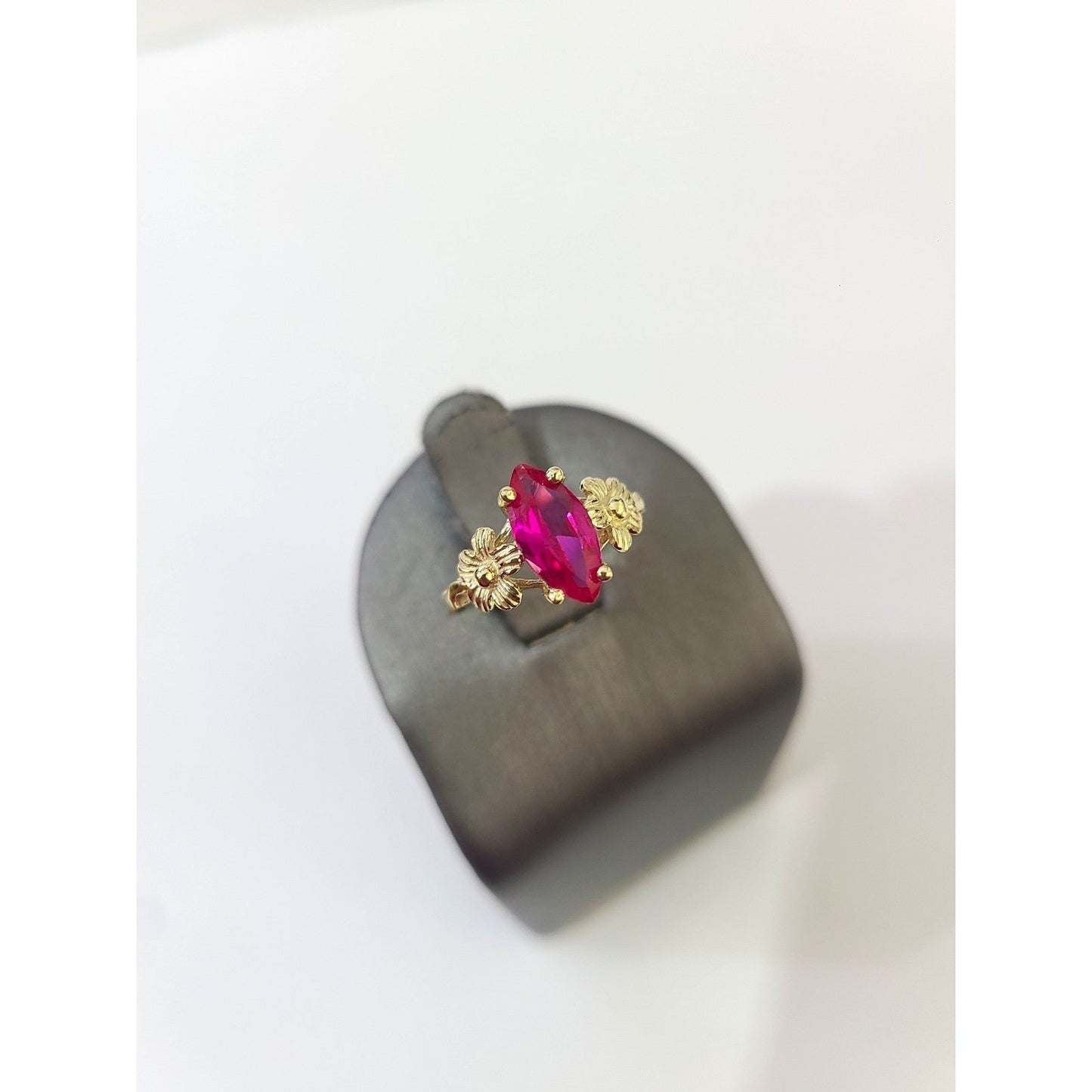10k Gold Pink Marquise CZ Flower Ring Delicate Floral Ladies Statement