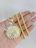 10k Yellow Gold Franco Chain Masonic Charm Pendant 4mm 18-28 Inch Necklace