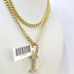 10K Gold Miami Cuban Chain I Diamond Initial 18"-24" 2mm Pendant Necklace SET