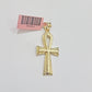 Real 14k Yellow Gold Ankh charm pendant 1.75 Inch Diamond Cuts Charm for Chains