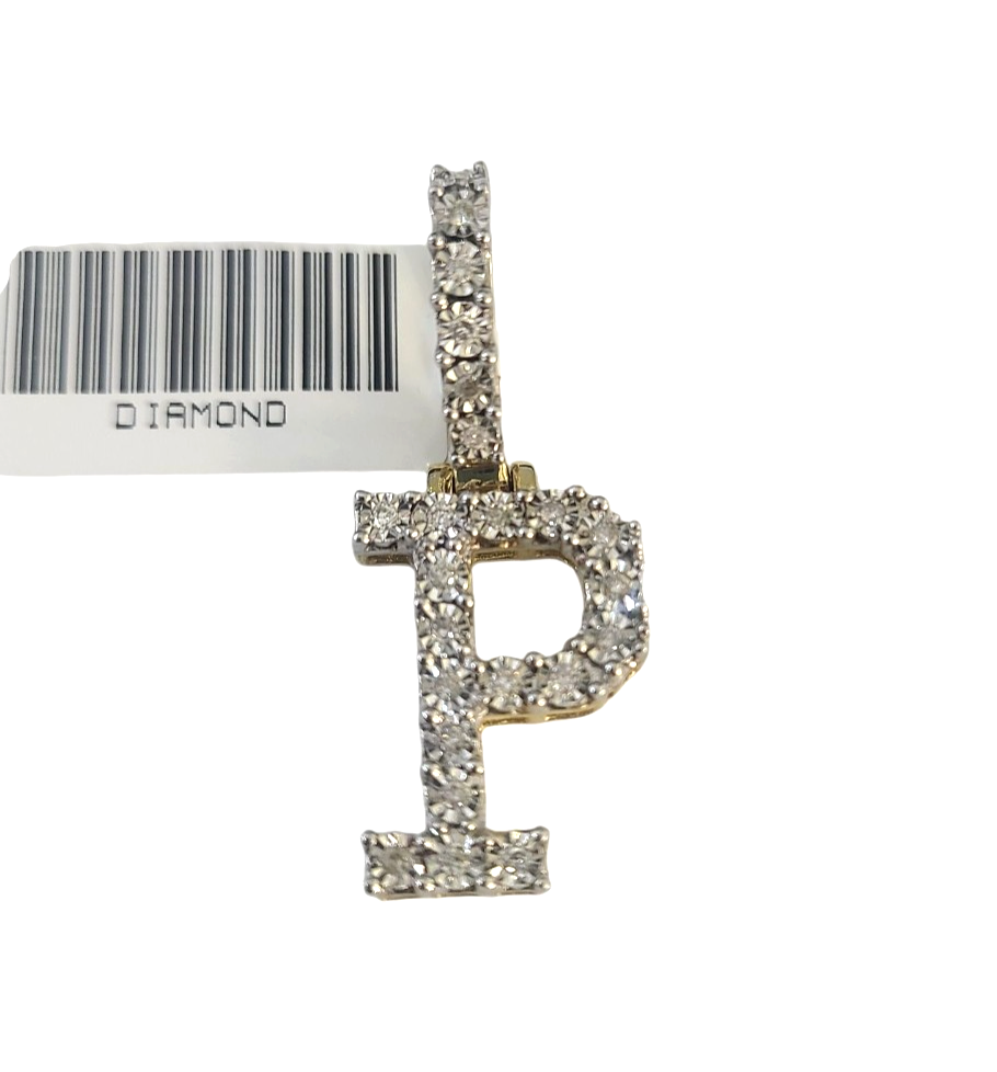 10k Gold Chain Necklace P Diamond Initial Pendant Set Cuban Curb 3mm 20"-30"