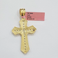 Real 14k Yellow Gold Cross Charm Pendant 2 Inch Diamond Cuts CZ Charm For Chains

