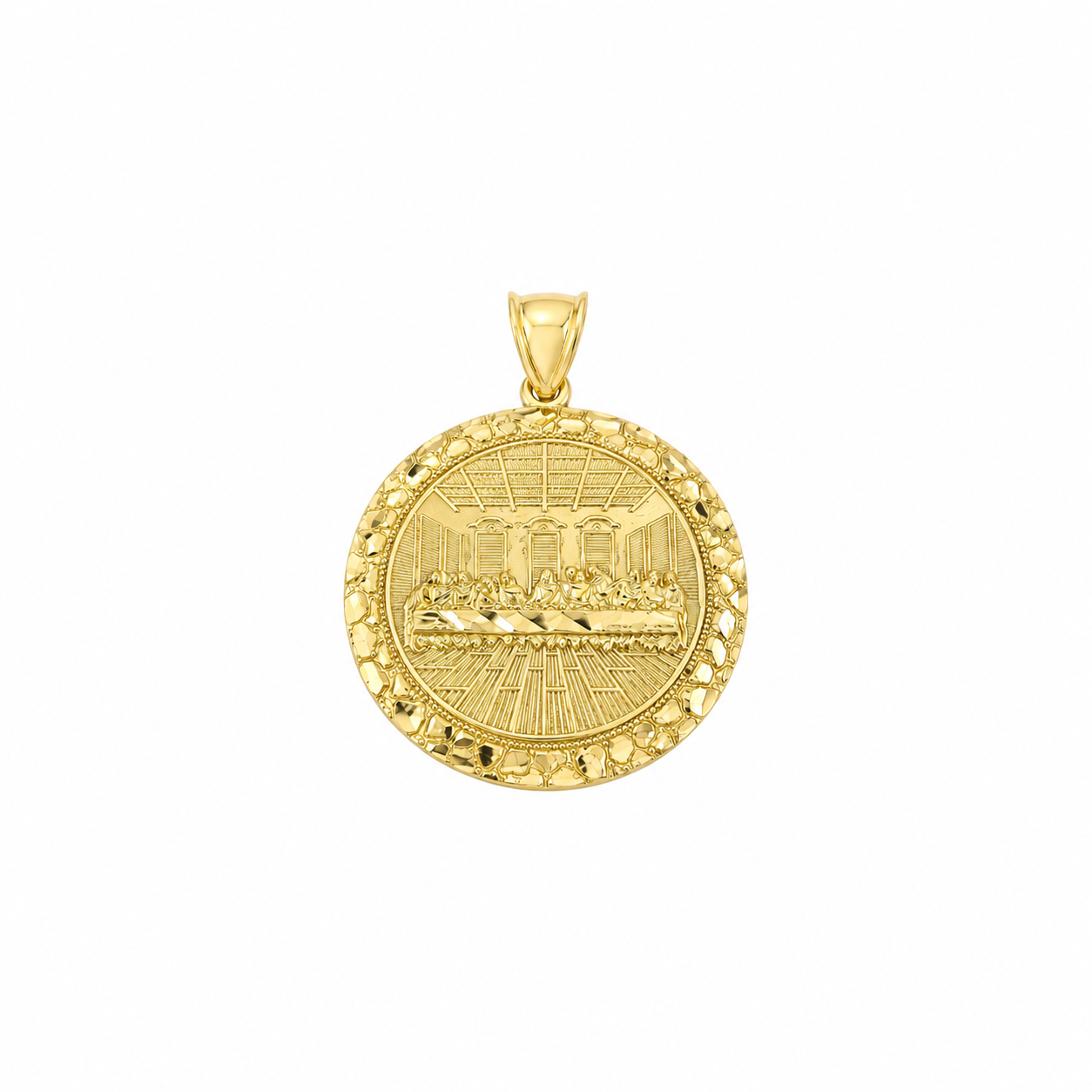 10K Yellow Gold Round Last Supper Pendant Charm Nugget Design Unisex Gold