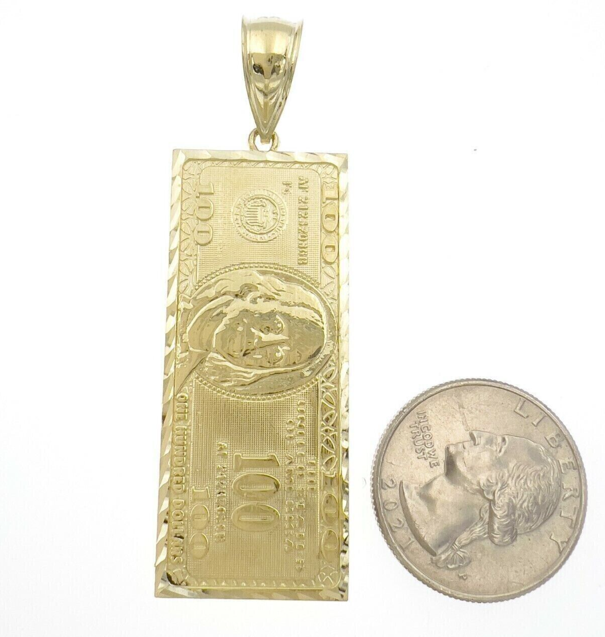 10k Yellow Gold Charm Pendant 100 Dollar Bill Mens REAL 10KT With FREE SHIPPING