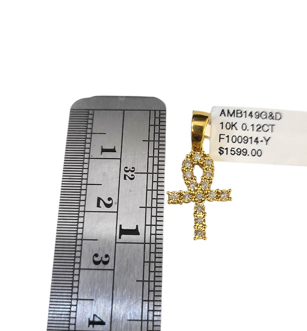 Real 10k Yellow Gold Cross Diamond Charm Pendant 1'' inch Genuine 10kt