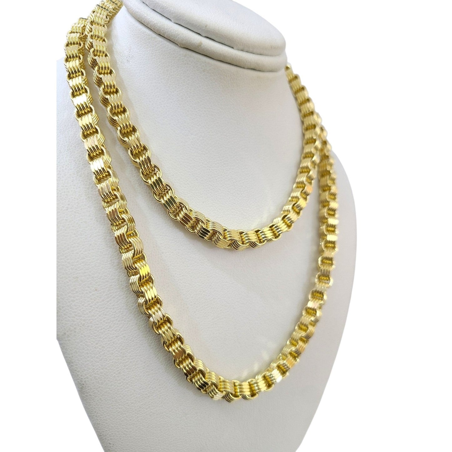 10K Yellow Gold Byzantine Chain Necklace 5mm 26 Inch 10kt Diamond Cuts Men's