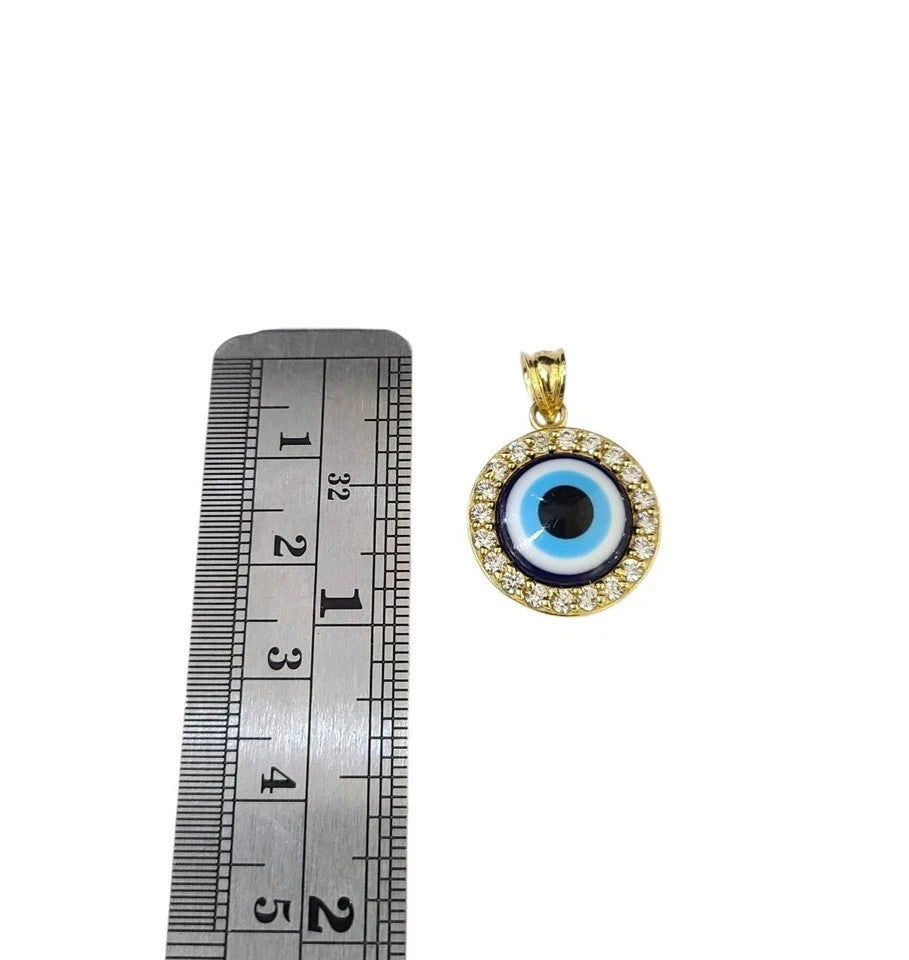 Real 10K Gold Rope Chain 3mm Evil Eye Charm Pendant Set Mens Womens 18"-28"
