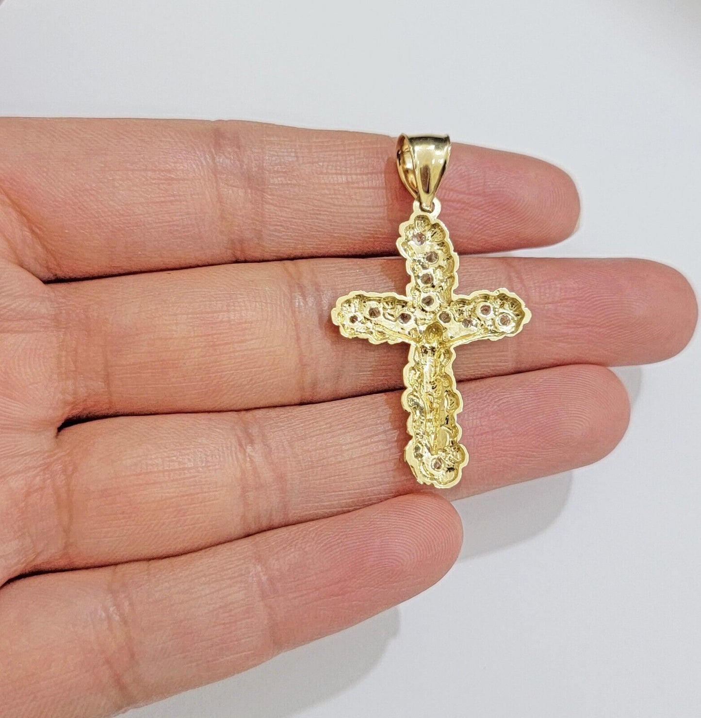 Real 10k Gold Jesus Cross Charm Chain Set Miami Cuban Link Necklace 2.5mm 18-26"